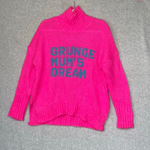 Womens Hot Pink Graphic Knit Sweater Grunge Mums Dream Statement